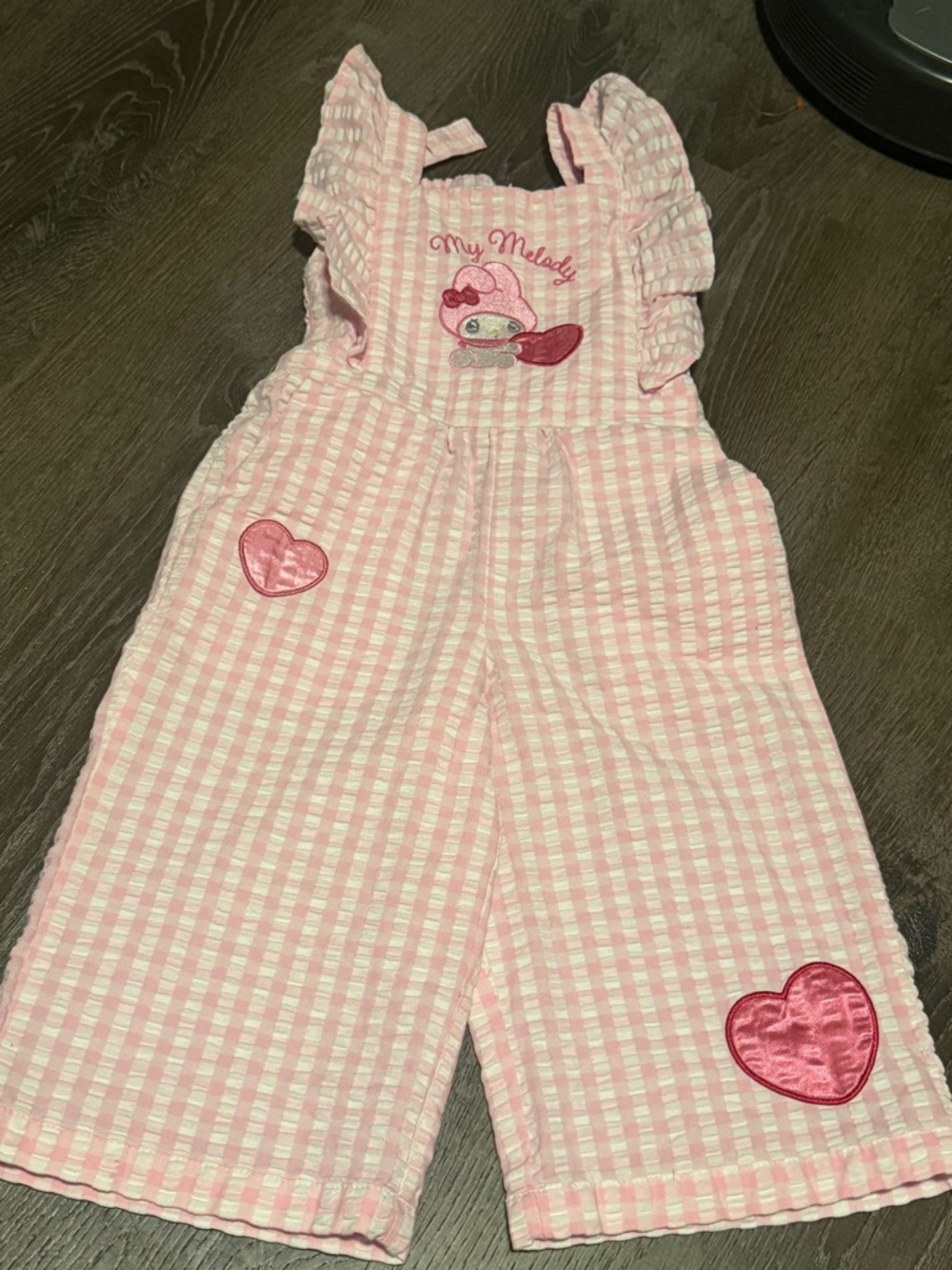 Pink and white gingham My Melody romper